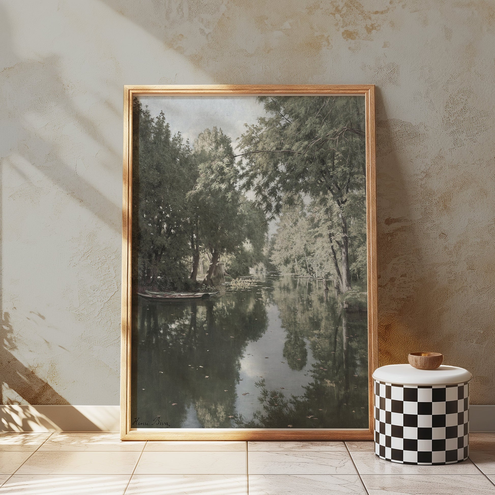 Premium Poster of Tranquil Forest River Scene Reflection Art Posters
