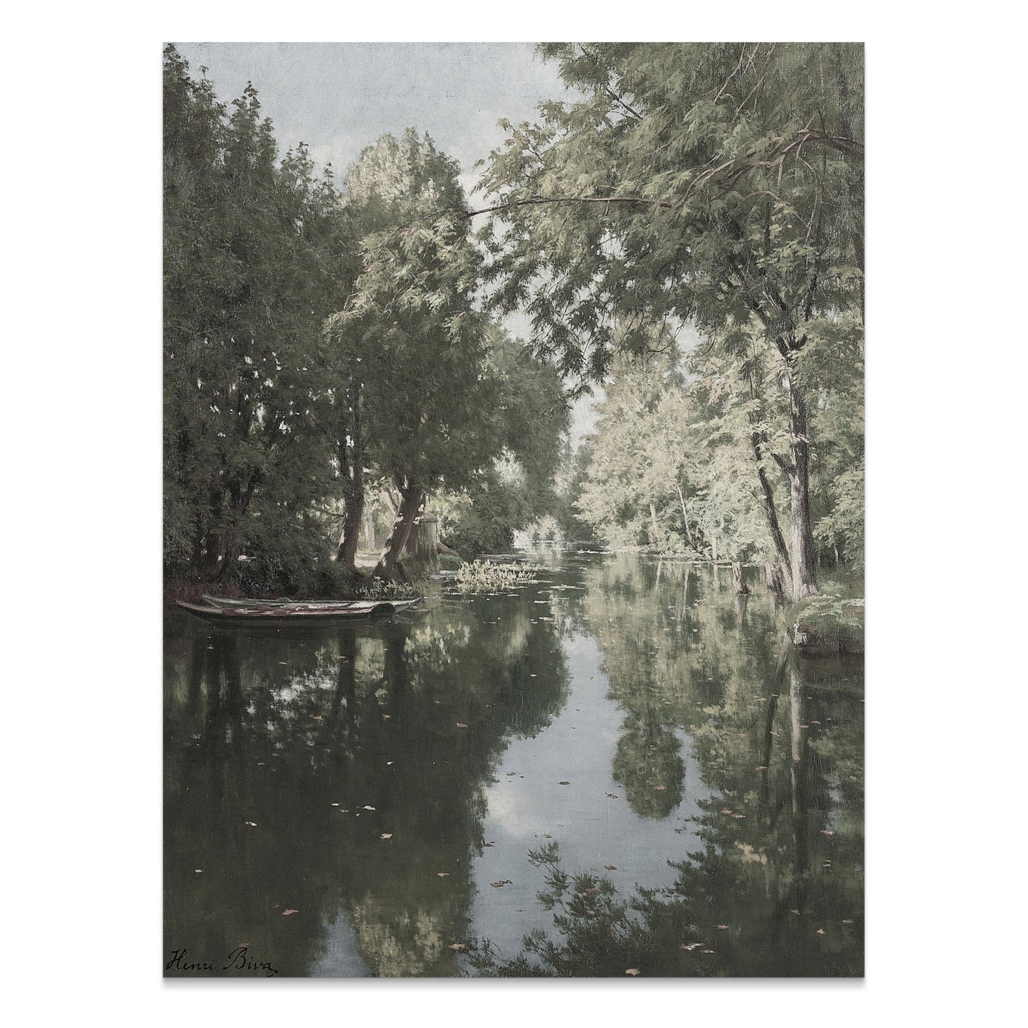 Premium Poster of Tranquil Forest River Scene Reflection Art Posters