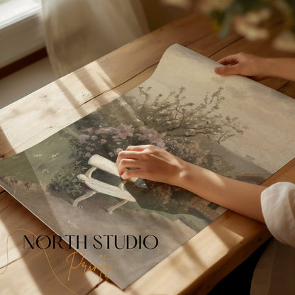 Premium Poster of Tranquil Garden Scene with Bench Art Posters