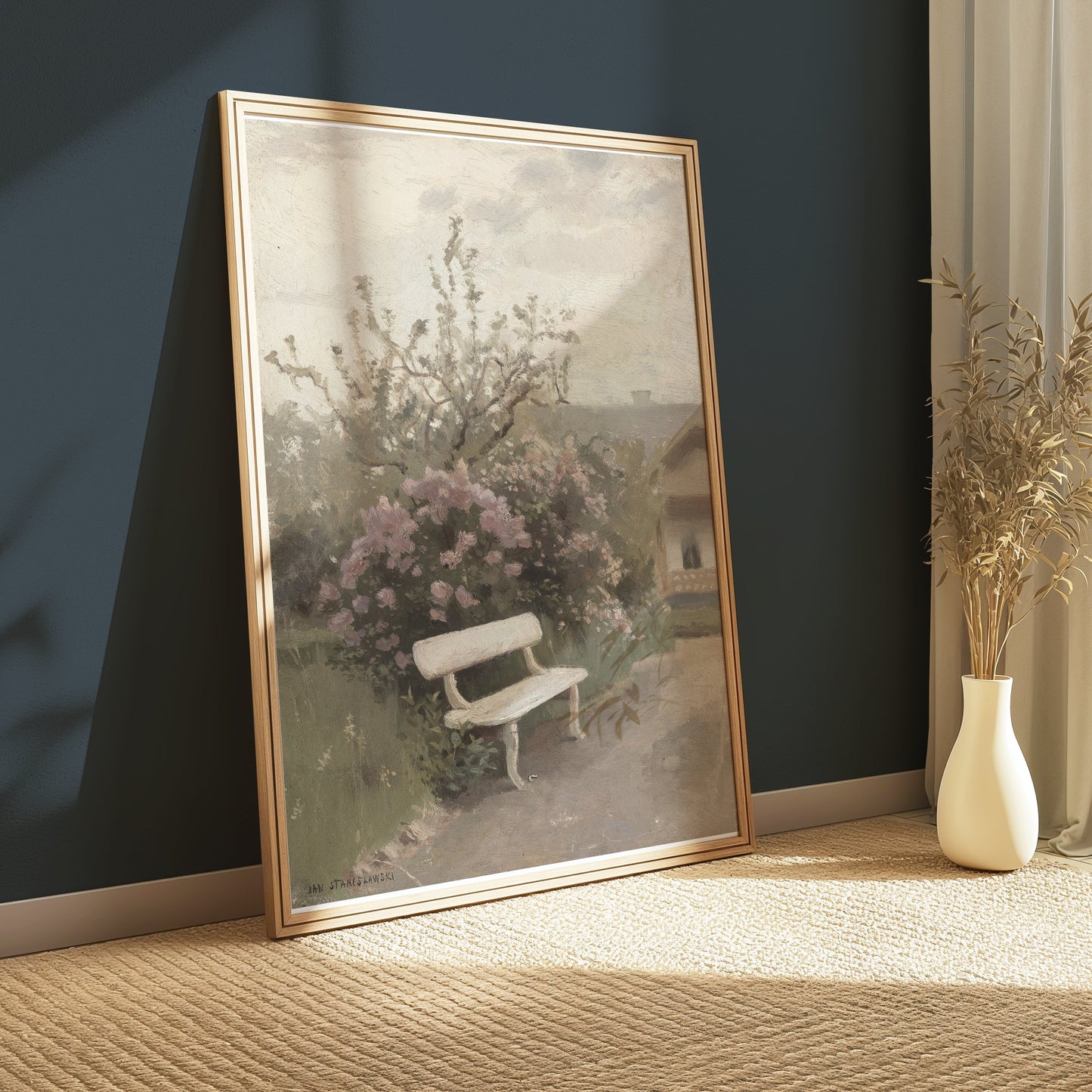 Premium Poster of Tranquil Garden Scene with Bench Art Posters
