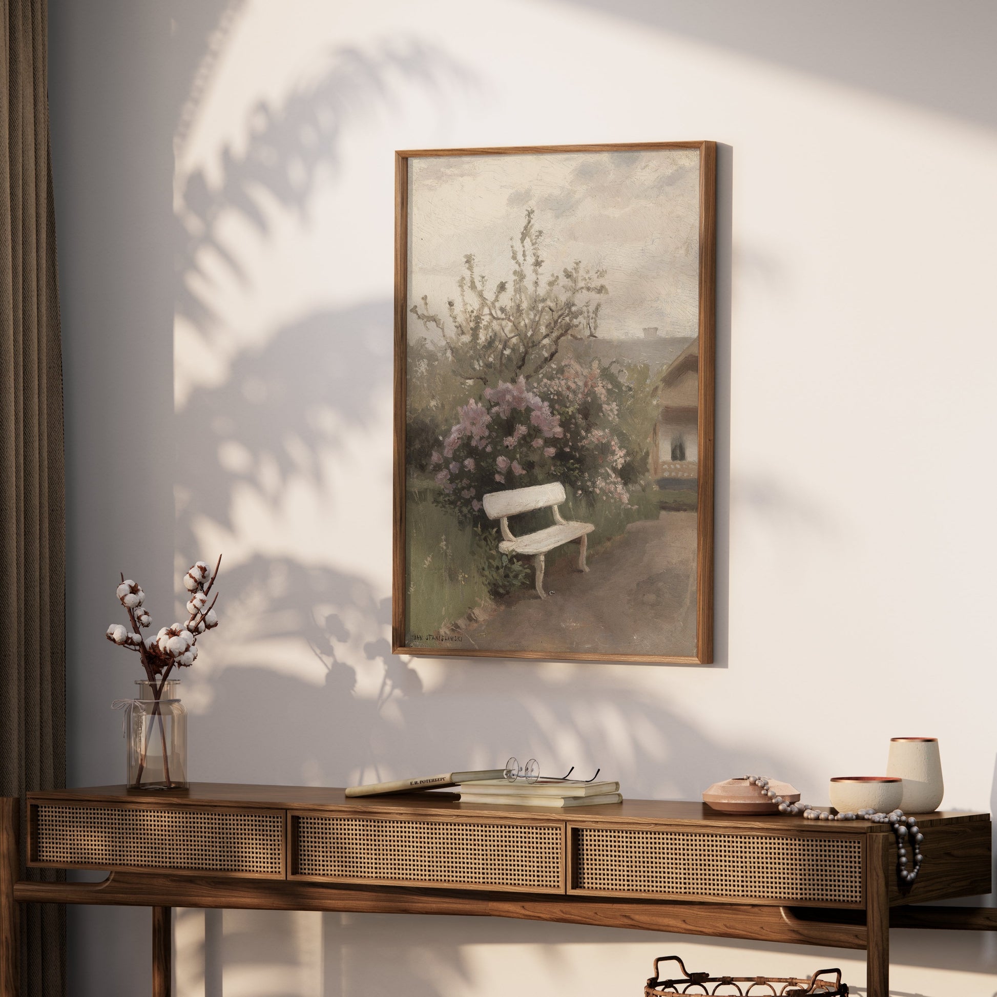 Premium Poster of Tranquil Garden Scene with Bench Art Posters