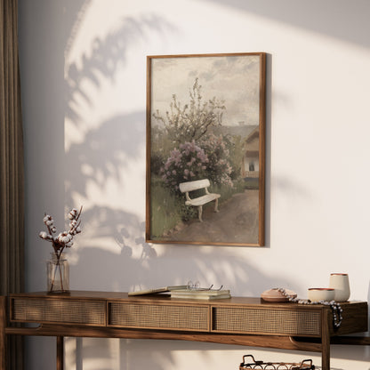 Premium Poster of Tranquil Garden Scene with Bench Art Posters
