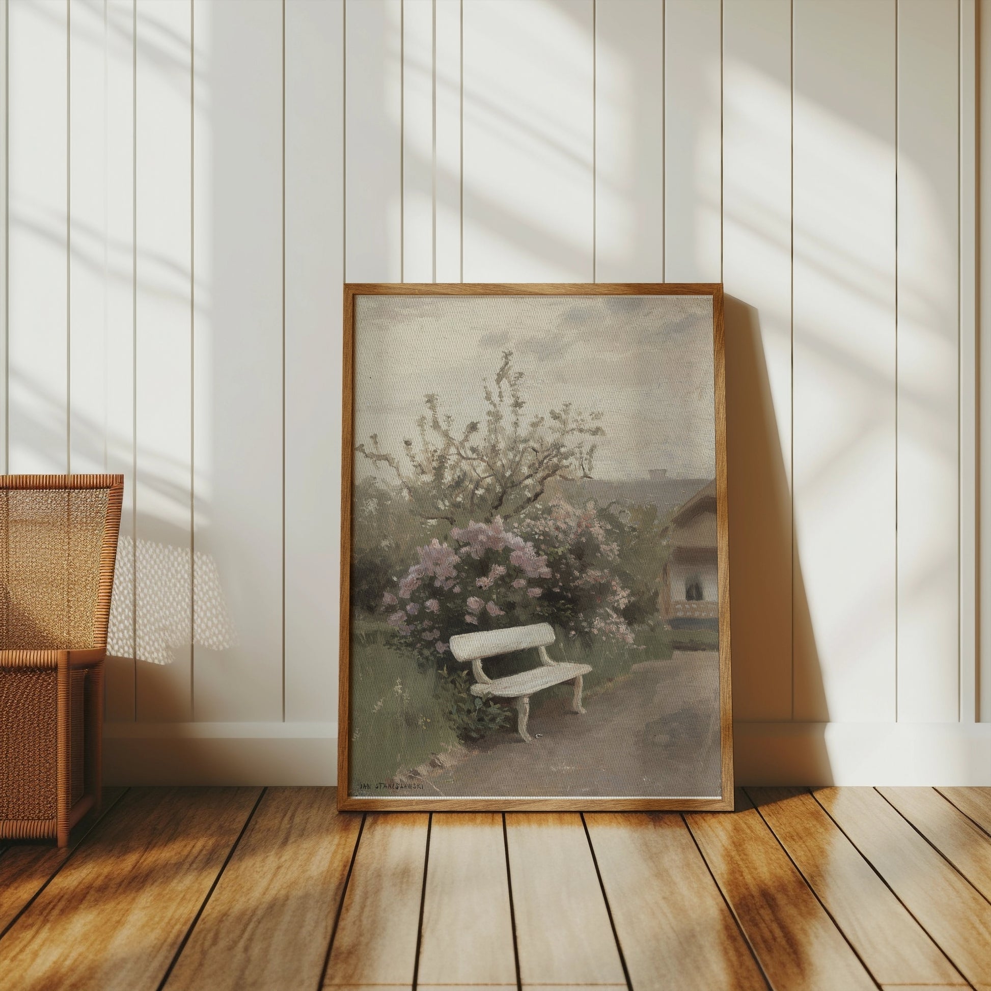 Premium Poster of Tranquil Garden Scene with Bench Art Posters