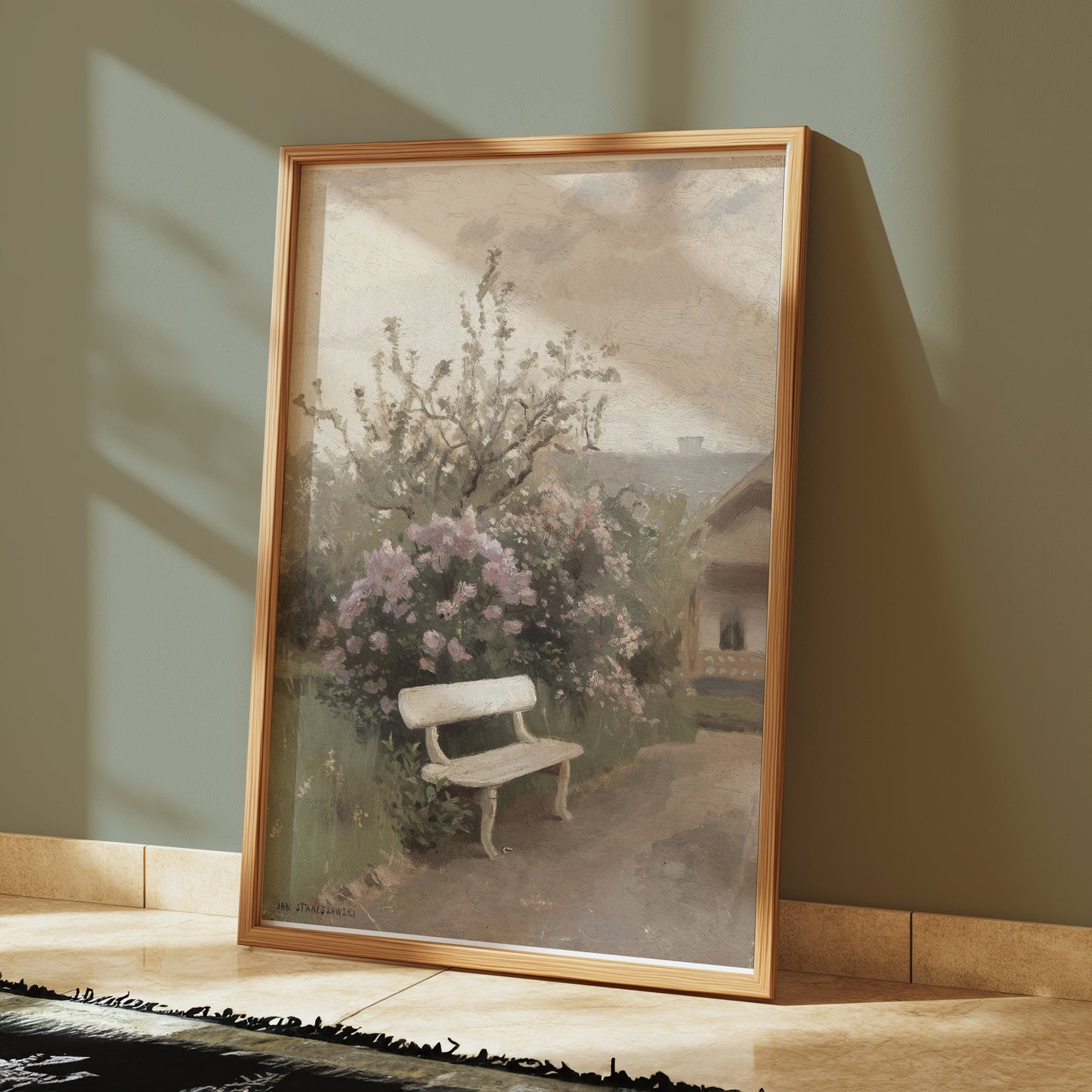 Premium Poster of Tranquil Garden Scene with Bench Art Posters