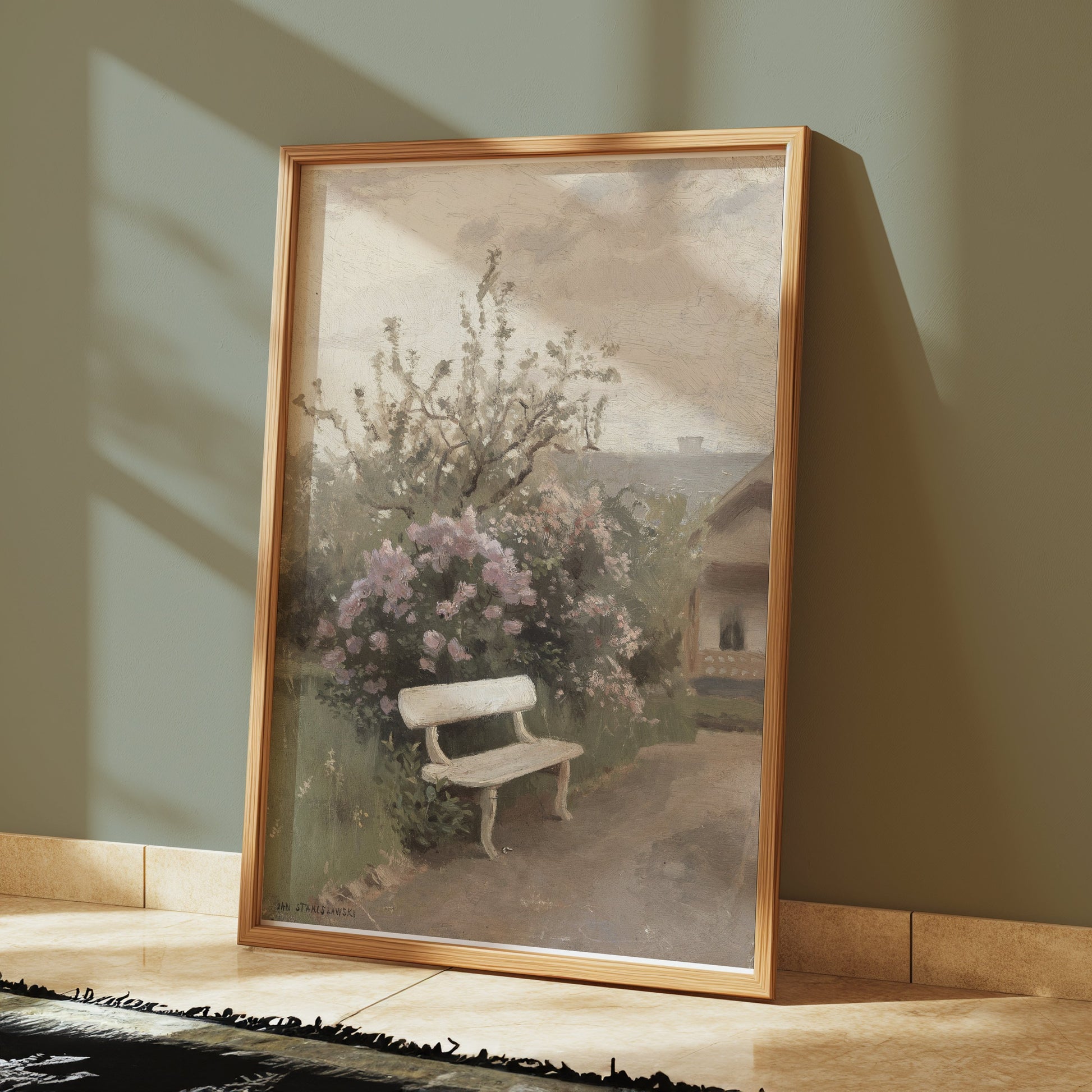 Premium Poster of Tranquil Garden Scene with Bench Art Posters