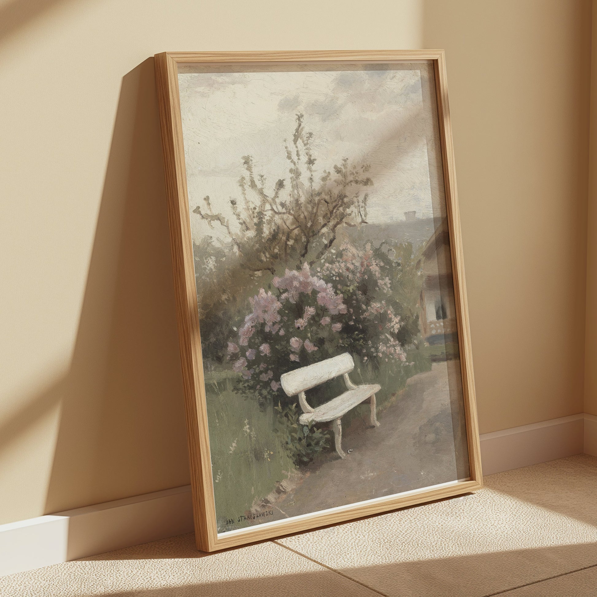 Premium Poster of Tranquil Garden Scene with Bench Art Posters