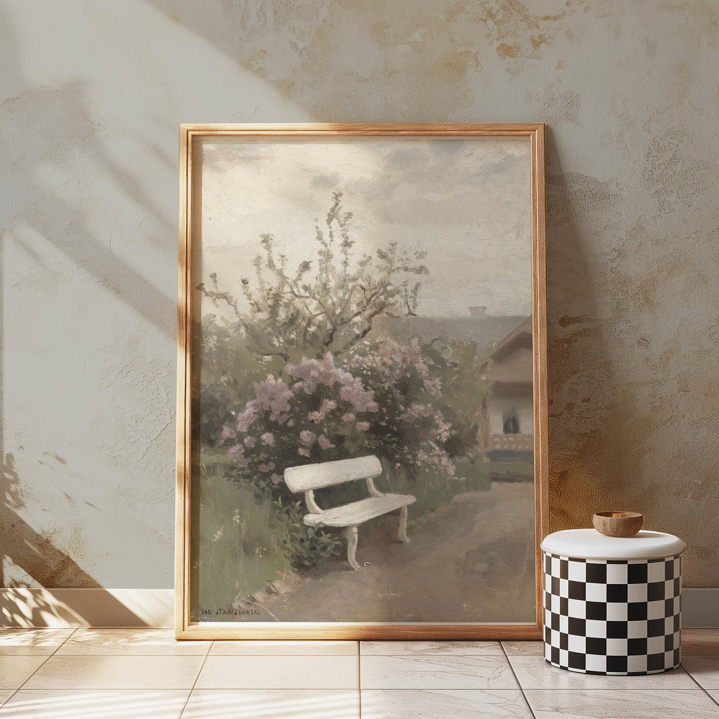 Premium Poster of Tranquil Garden Scene with Bench Art Posters