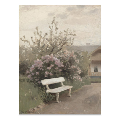 Premium Poster of Tranquil Garden Scene with Bench Art Posters