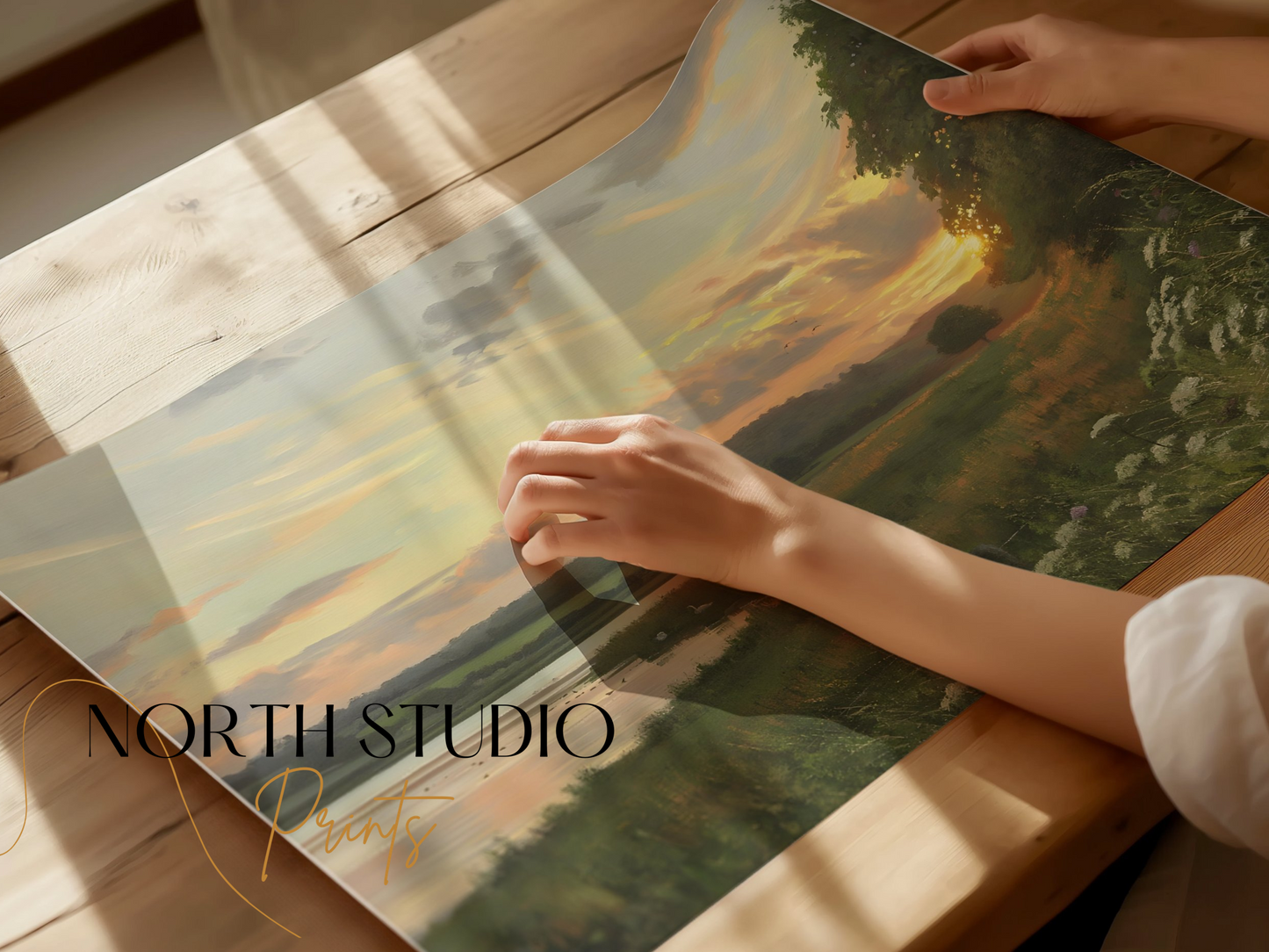 Premium Poster of Tranquil Golden Sunset Over Peaceful Waters Posters