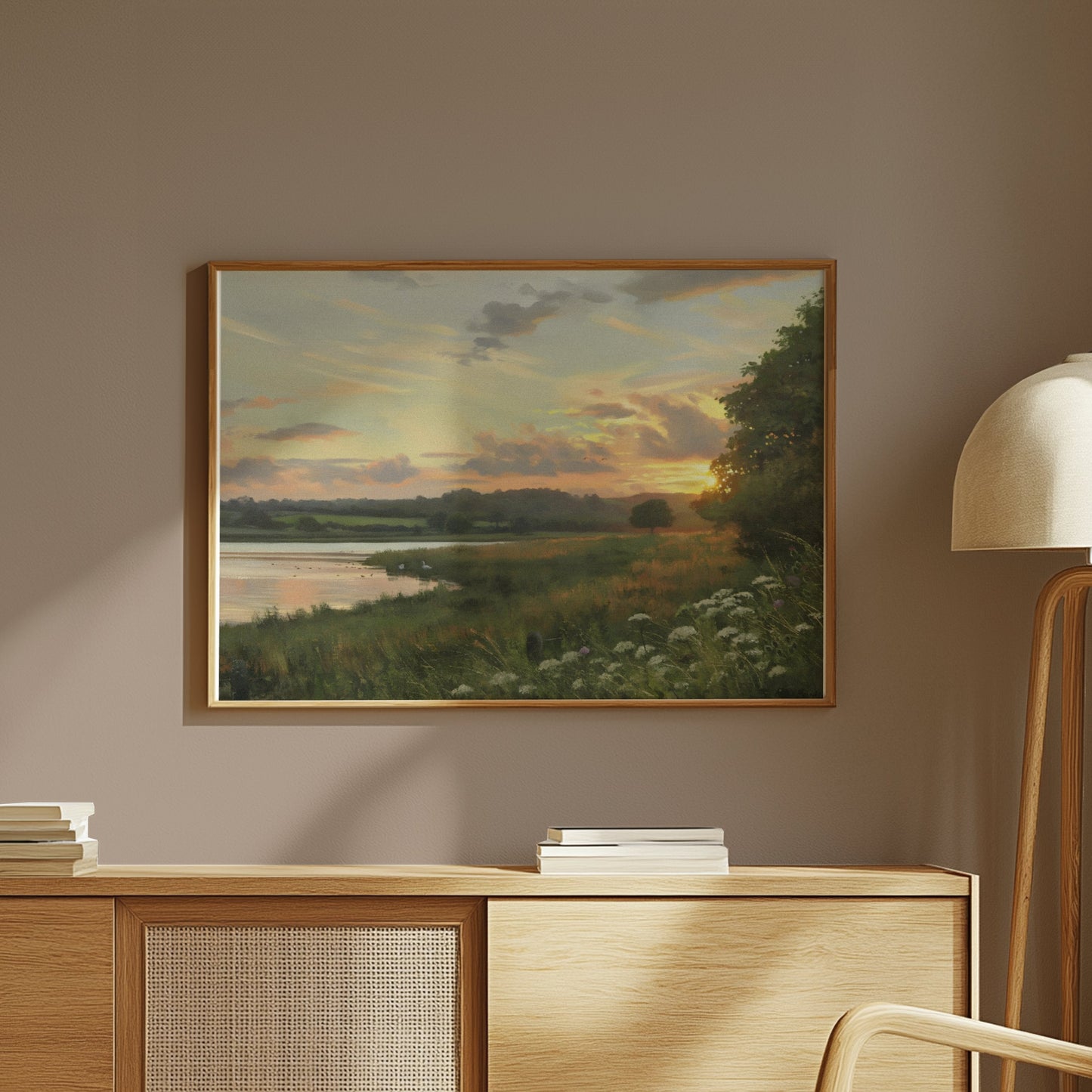 Premium Poster of Tranquil Golden Sunset Over Peaceful Waters Posters