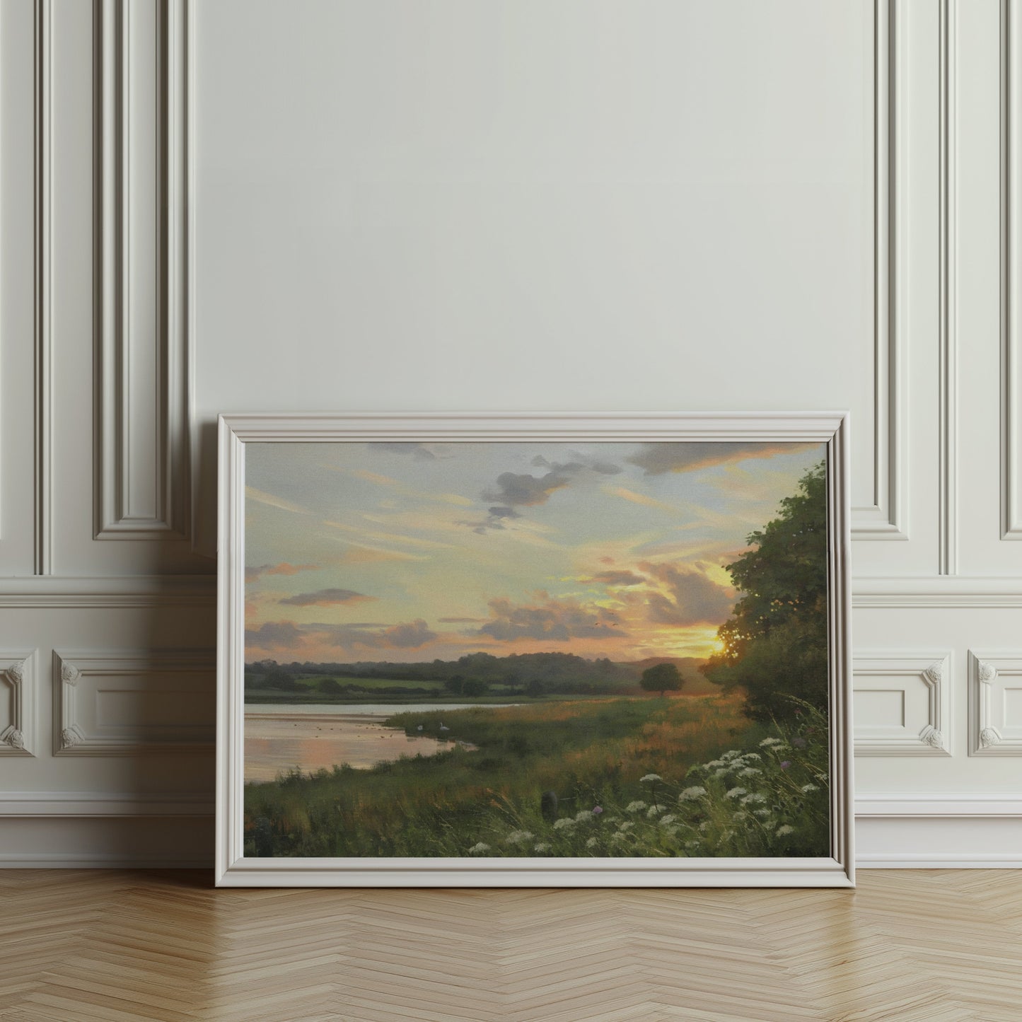 Premium Poster of Tranquil Golden Sunset Over Peaceful Waters Posters