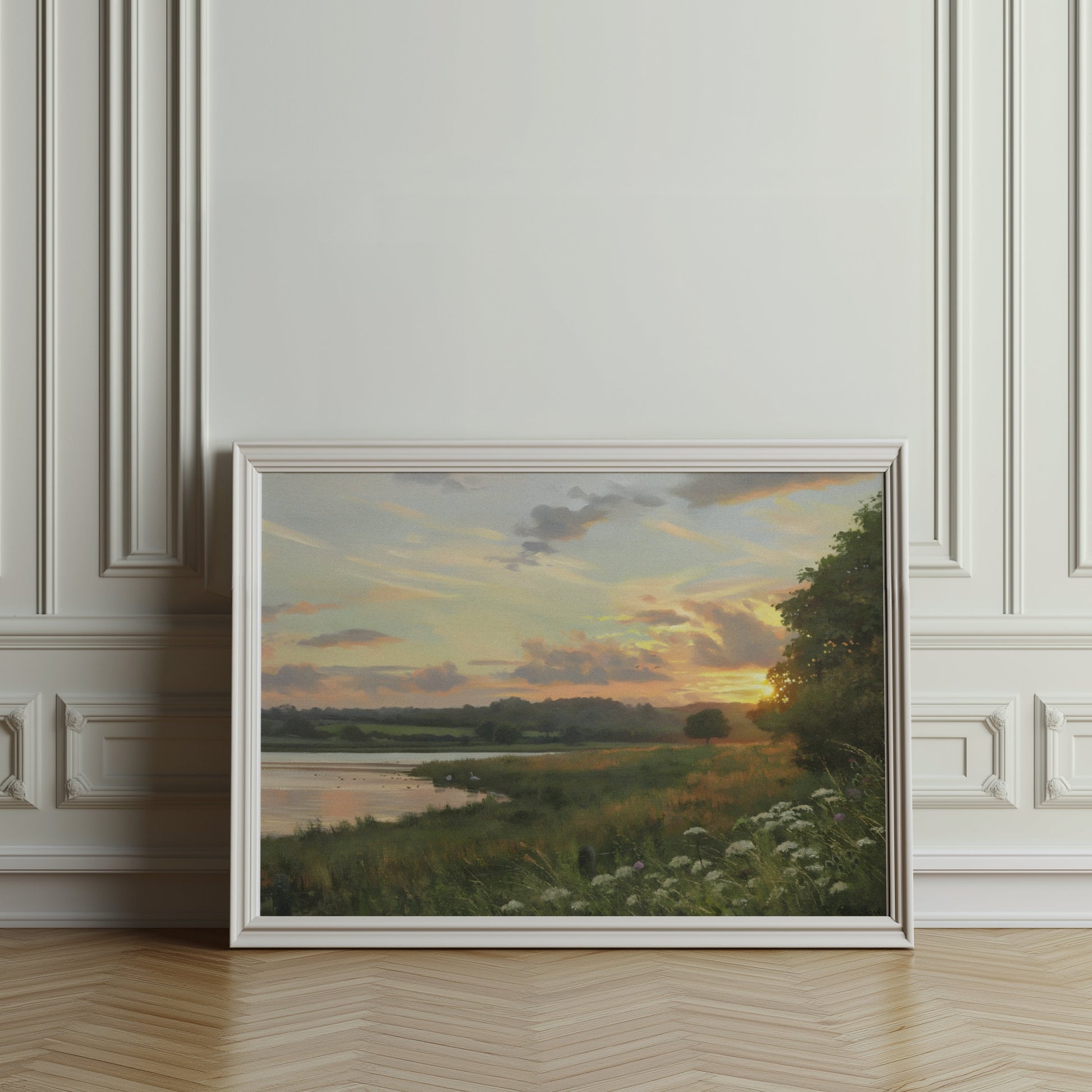 Premium Poster of Tranquil Golden Sunset Over Peaceful Waters Posters