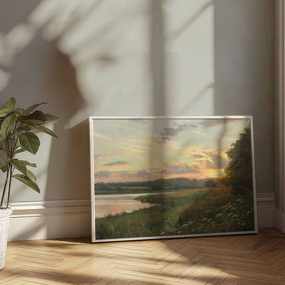 Premium Poster of Tranquil Golden Sunset Over Peaceful Waters Posters