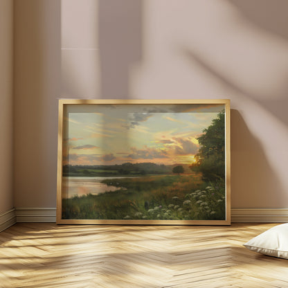 Premium Poster of Tranquil Golden Sunset Over Peaceful Waters Posters