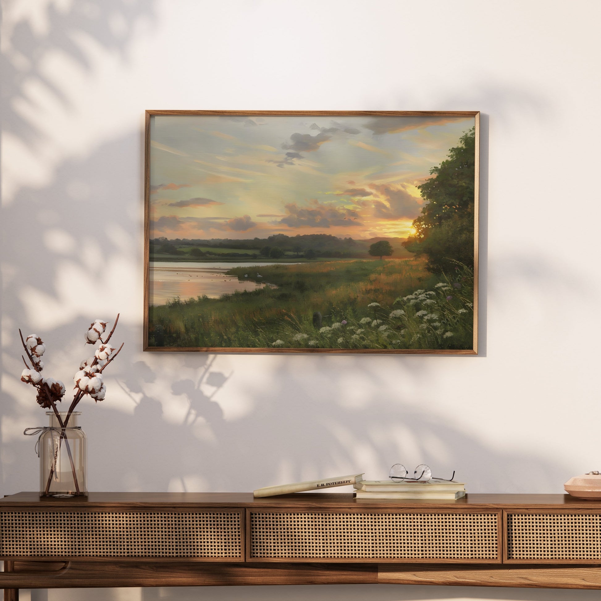 Premium Poster of Tranquil Golden Sunset Over Peaceful Waters Posters