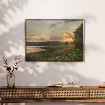 Premium Poster of Tranquil Golden Sunset Over Peaceful Waters Posters