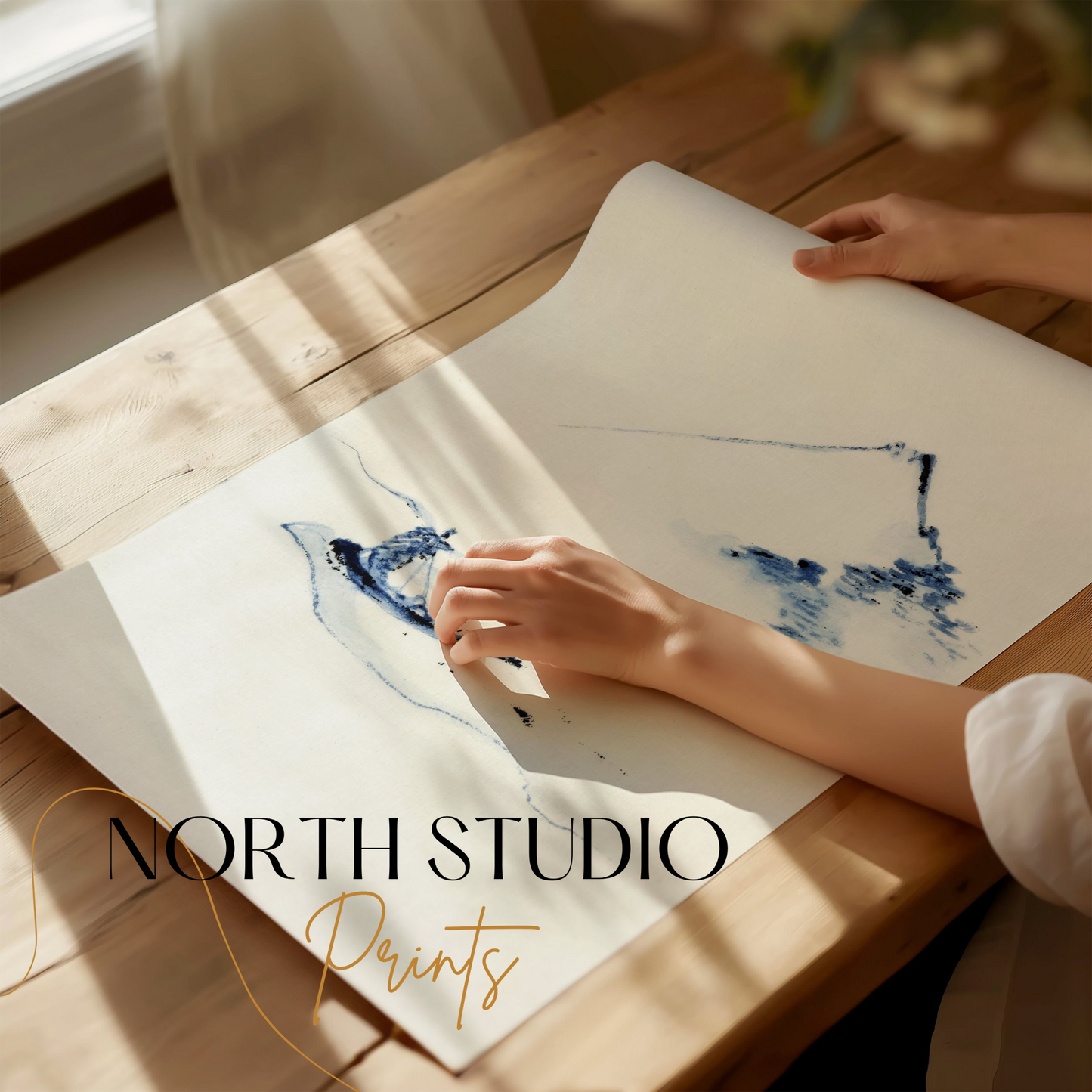 Premium Poster of Tranquil Japanese Landscape Painting With Mountain Posters