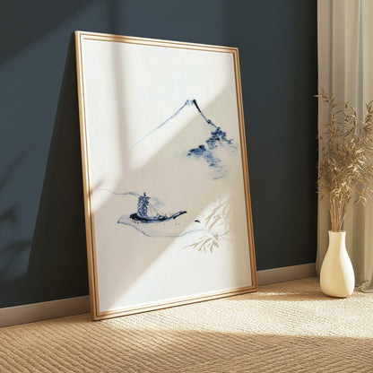 Premium Poster of Tranquil Japanese Landscape Painting With Mountain Posters