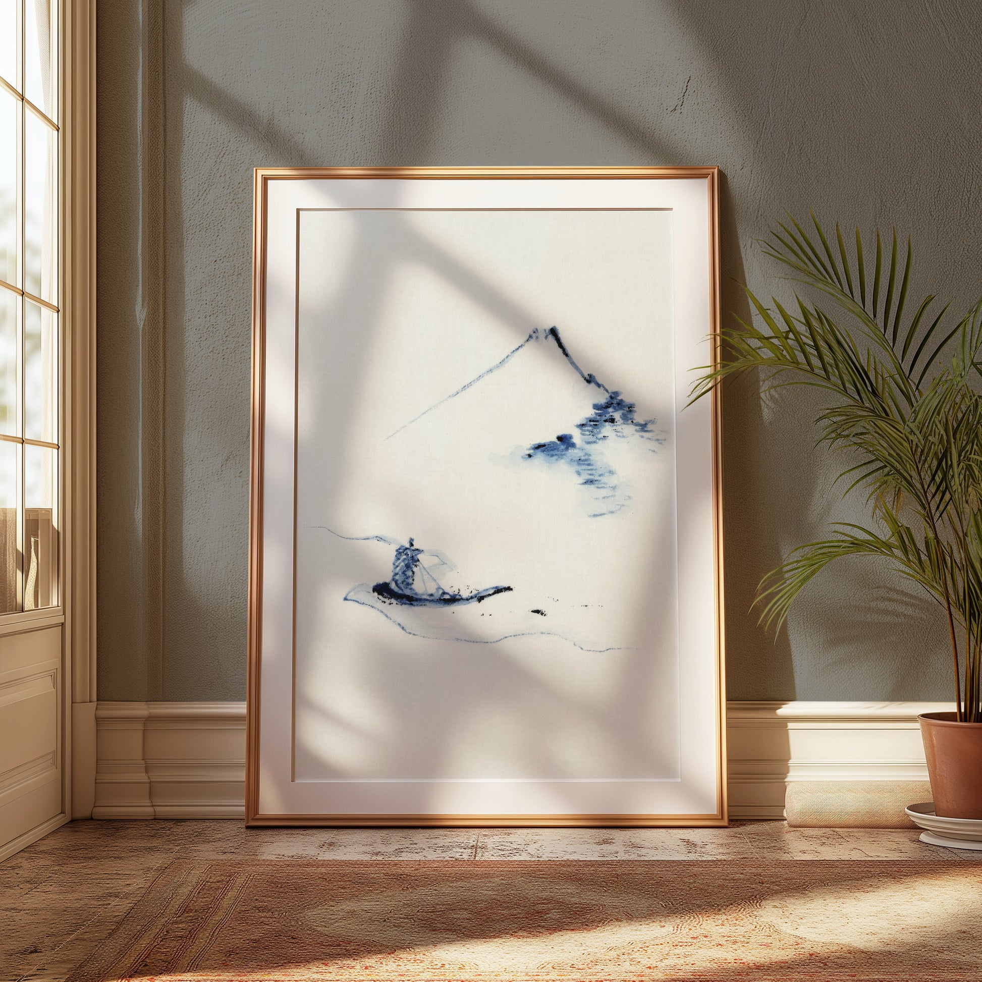 Premium Poster of Tranquil Japanese Landscape Painting With Mountain Posters