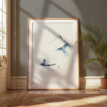 Premium Poster of Tranquil Japanese Landscape Painting With Mountain Posters