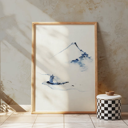 Premium Poster of Tranquil Japanese Landscape Painting With Mountain Posters