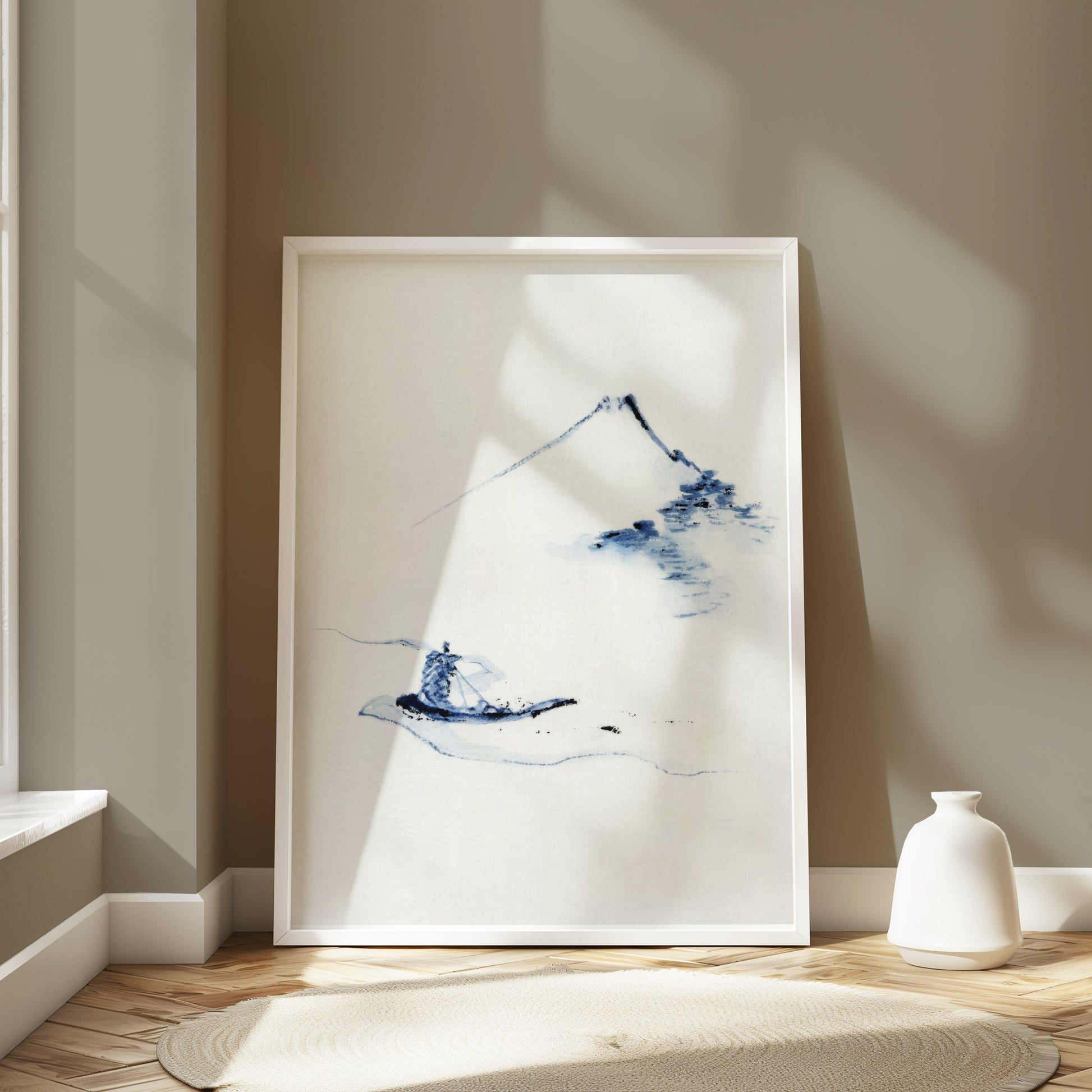 Premium Poster of Tranquil Japanese Landscape Painting With Mountain Posters