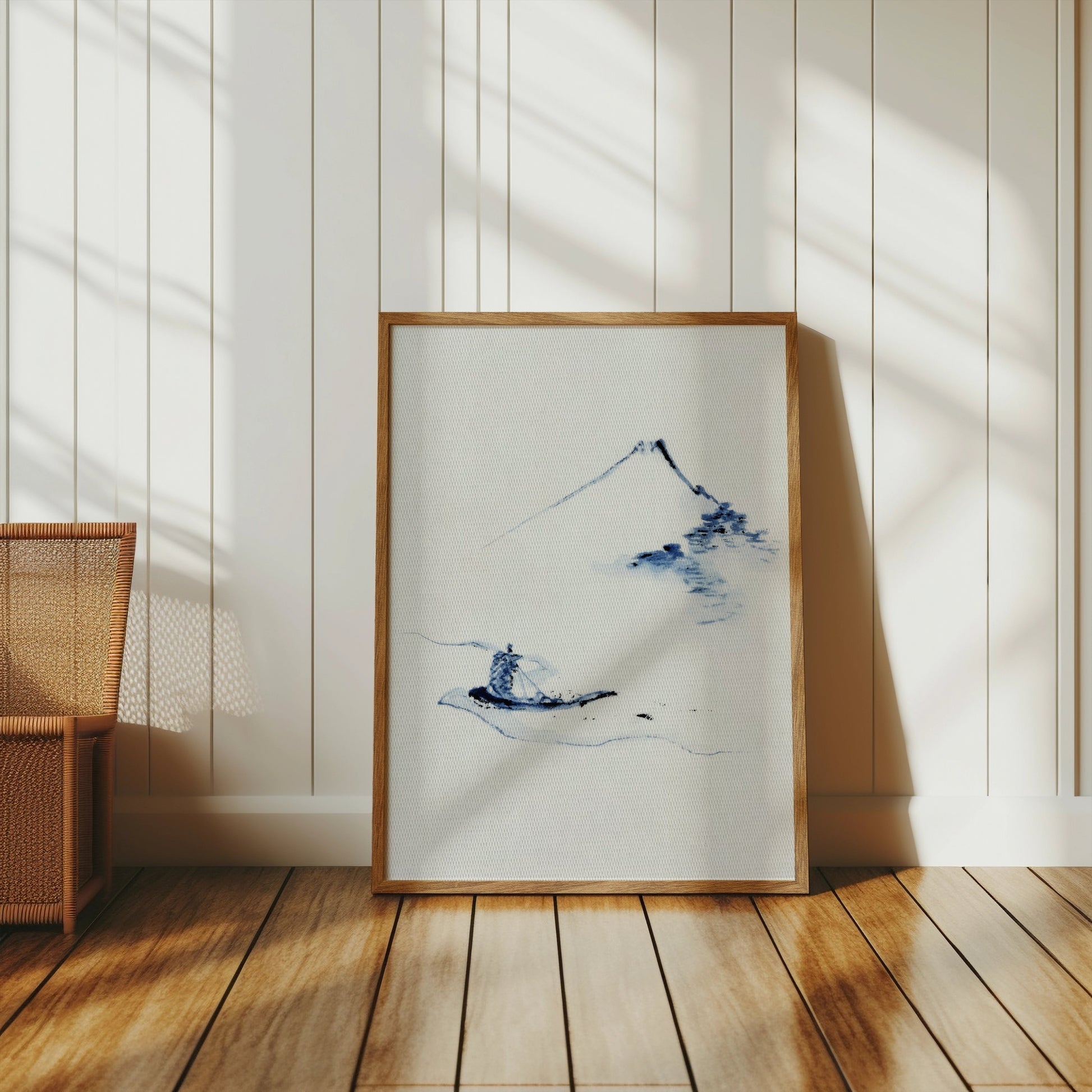 Premium Poster of Tranquil Japanese Landscape Painting With Mountain Posters