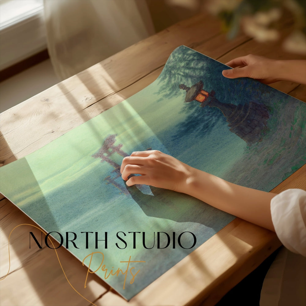 Premium Poster of Tranquil Japanese Watercolor Scene Landscape Art Posters