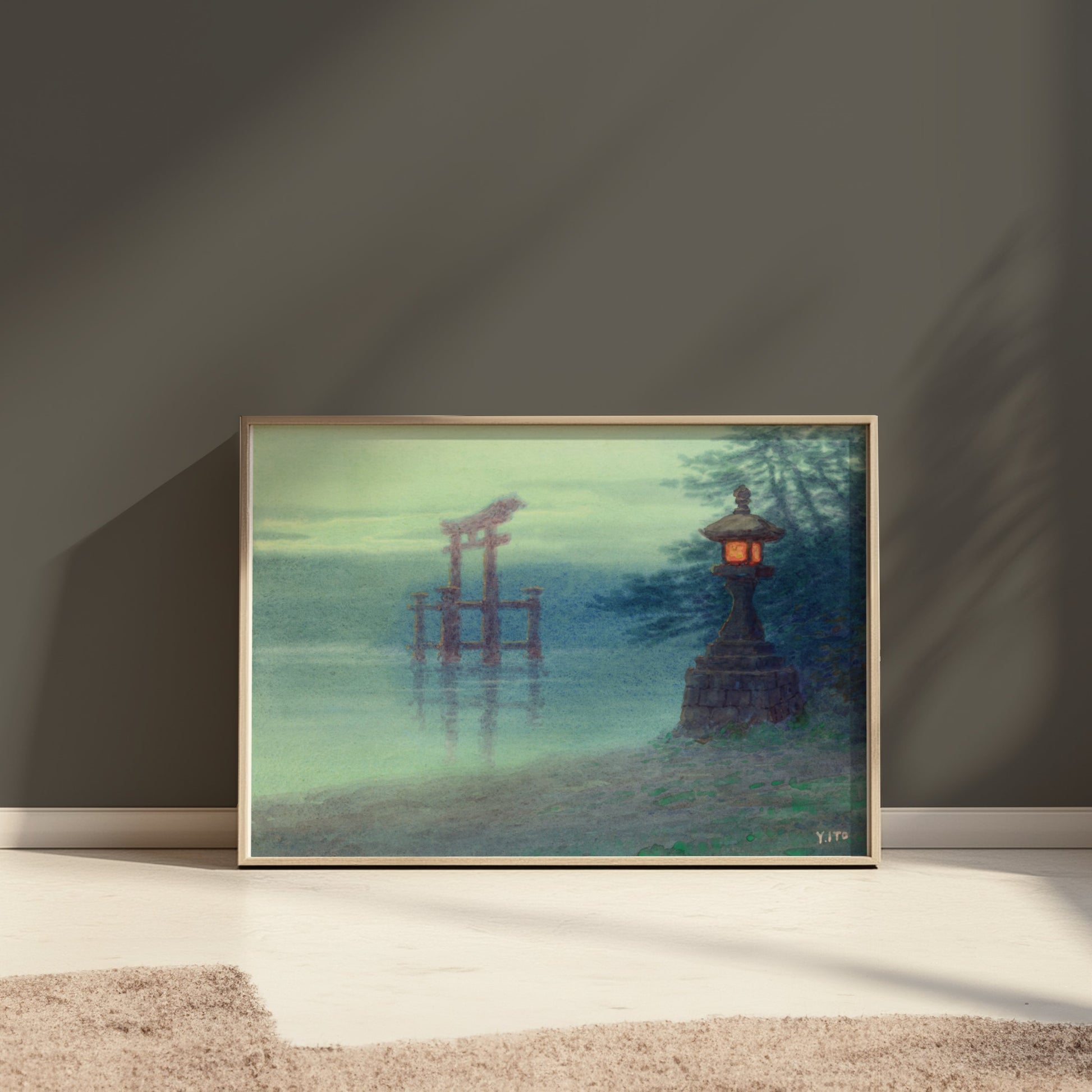 Premium Poster of Tranquil Japanese Watercolor Scene Landscape Art Posters