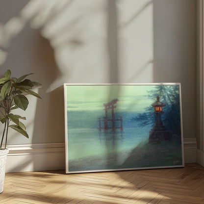 Premium Poster of Tranquil Japanese Watercolor Scene Landscape Art Posters