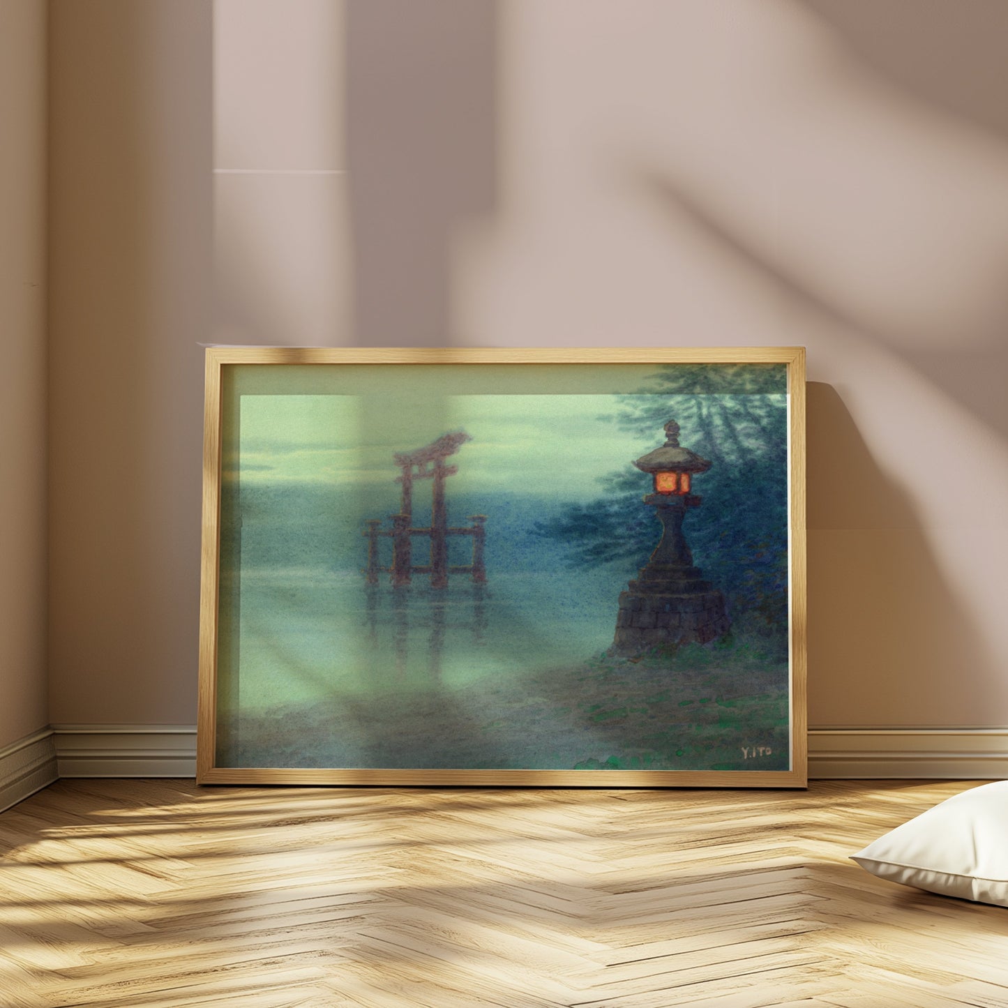 Premium Poster of Tranquil Japanese Watercolor Scene Landscape Art Posters