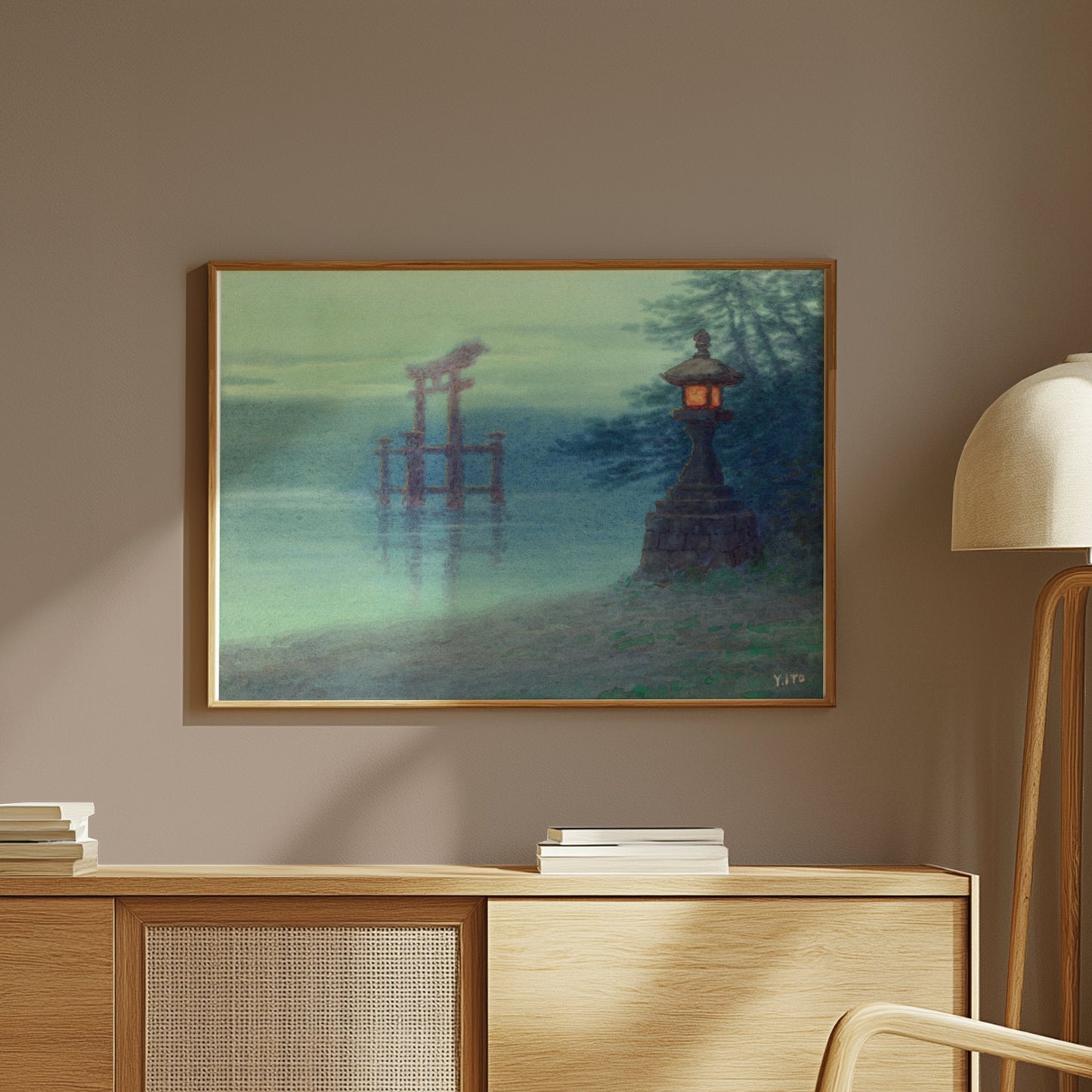 Premium Poster of Tranquil Japanese Watercolor Scene Landscape Art Posters