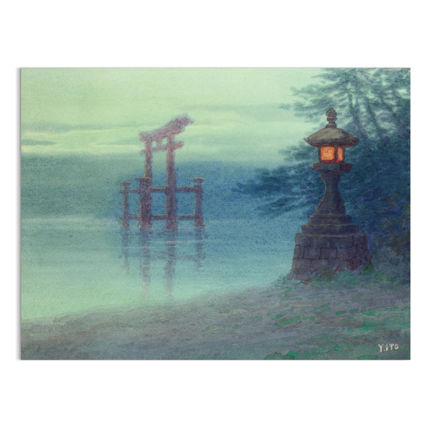Premium Poster of Tranquil Japanese Watercolor Scene Landscape Art Posters