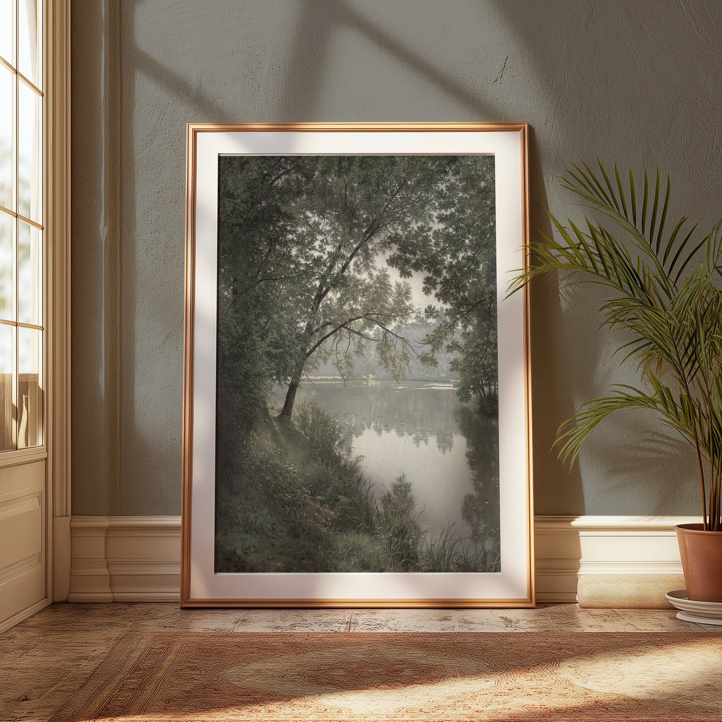 Premium Poster of Tranquil Lake Surrounded By Lush Green Trees Posters