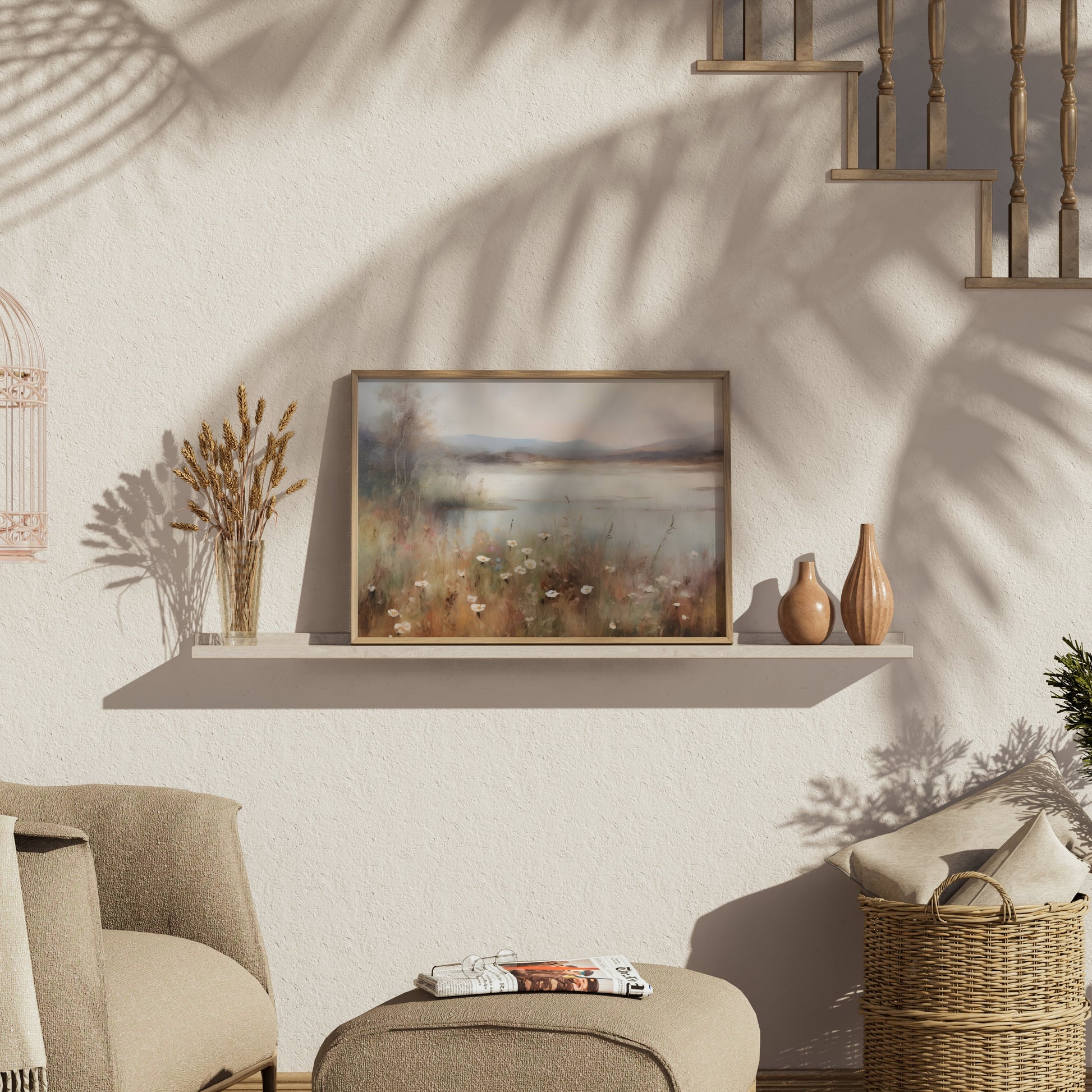 Premium Poster of Tranquil Lakeside Garden Landscape Art Wall Decor Posters