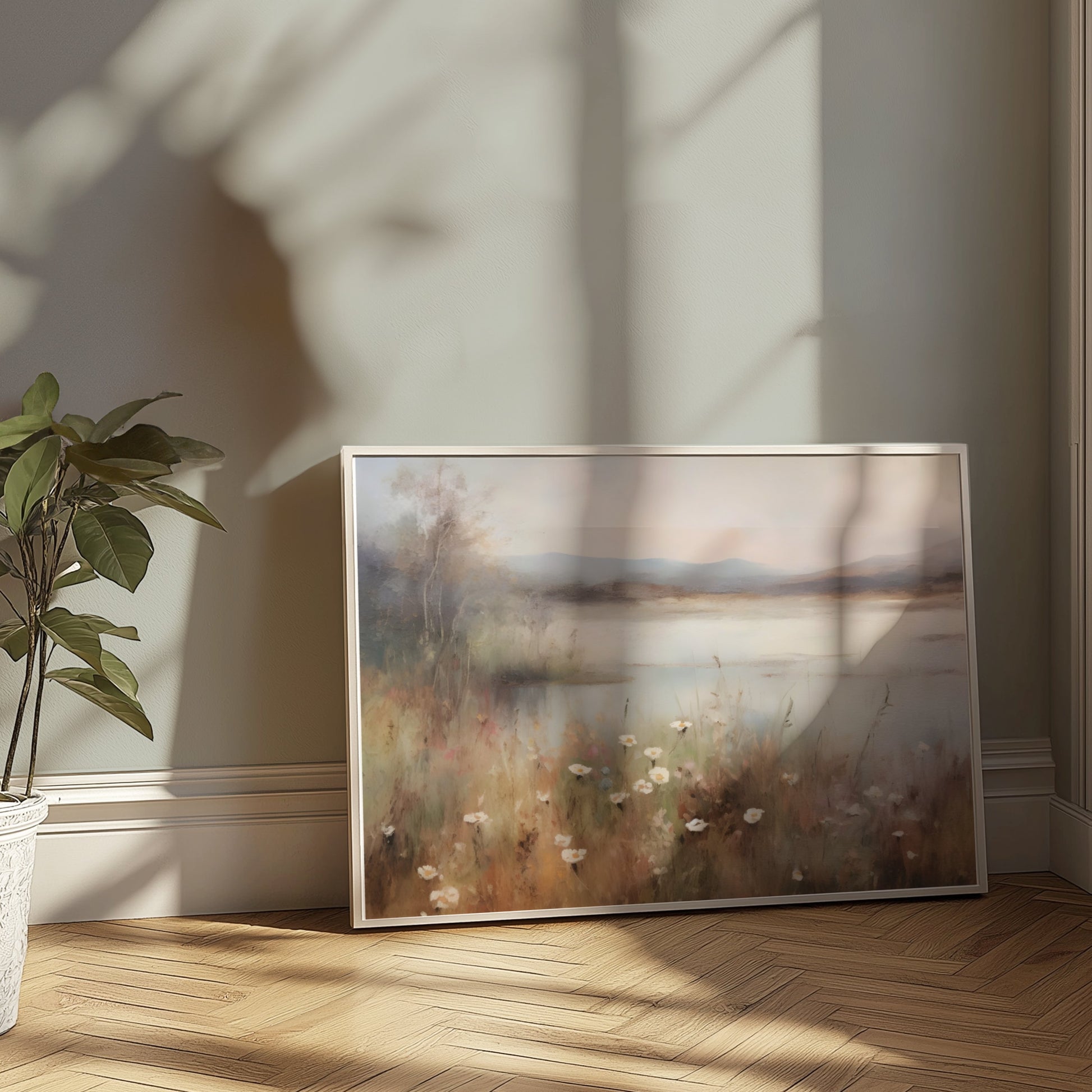 Premium Poster of Tranquil Lakeside Garden Landscape Art Wall Decor Posters