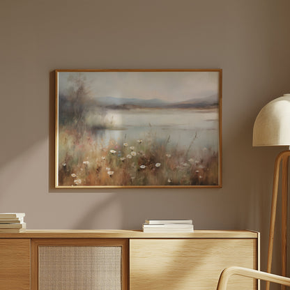 Premium Poster of Tranquil Lakeside Garden Landscape Art Wall Decor Posters