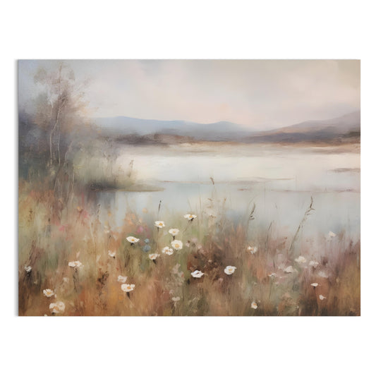 Premium Poster of Tranquil Lakeside Garden Landscape Art Wall Decor Posters