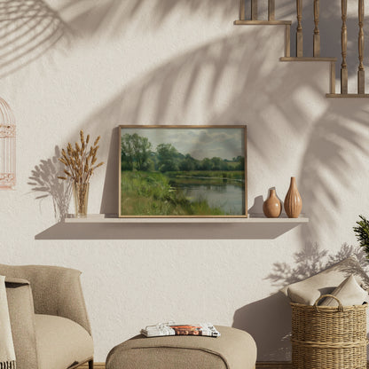 Premium Poster of Tranquil Lakeside Landscape Painting Art Prints Posters