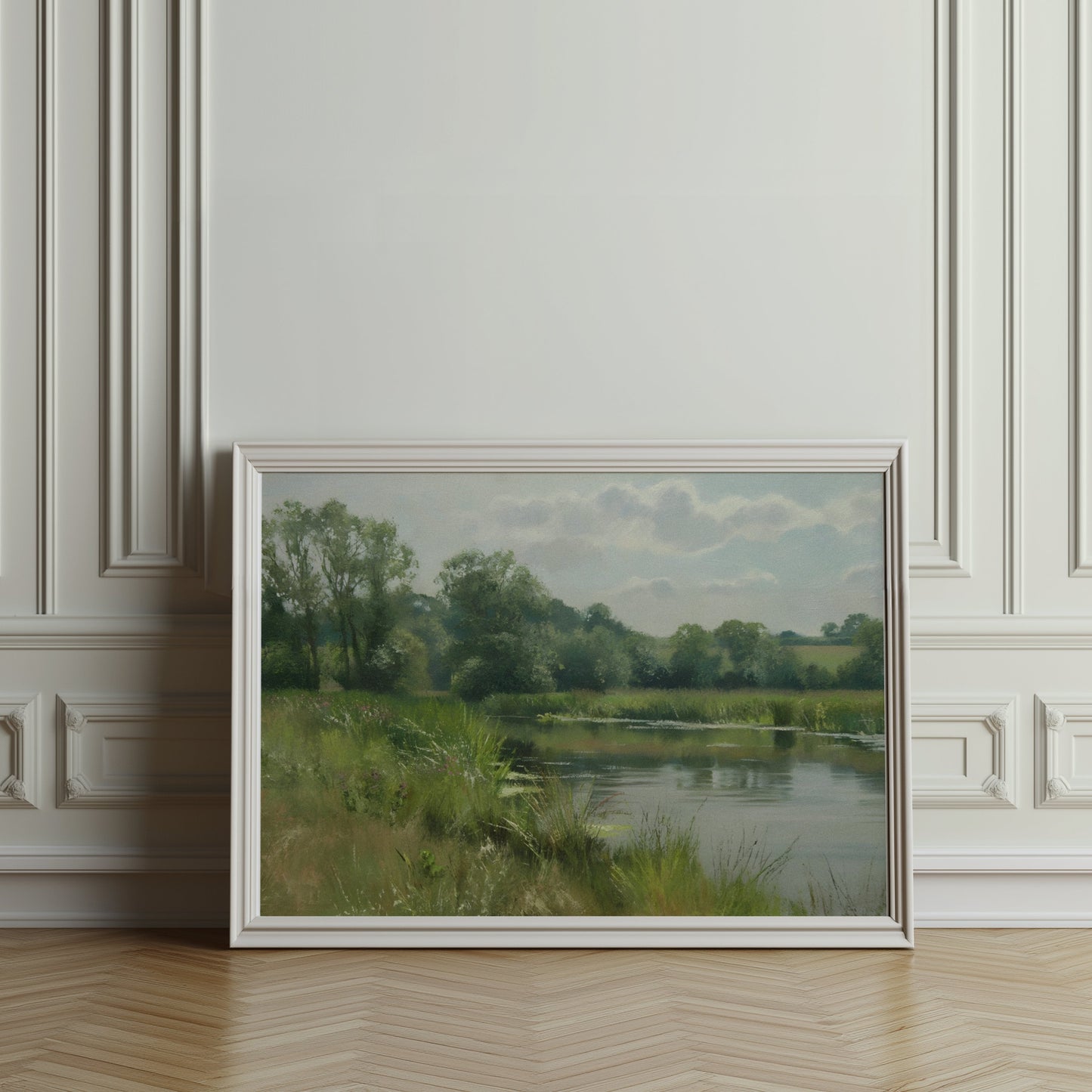 Premium Poster of Tranquil Lakeside Landscape Painting Art Prints Posters