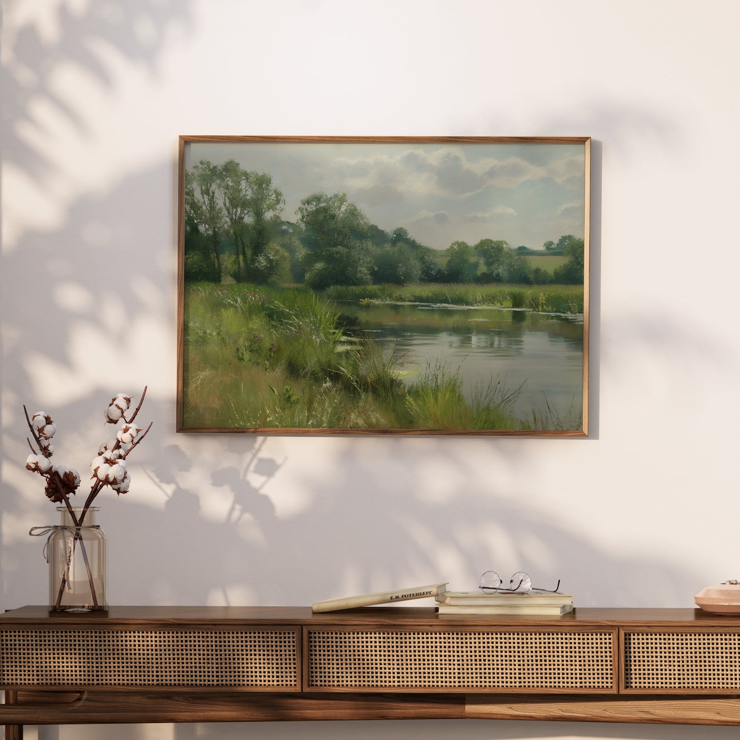 Premium Poster of Tranquil Lakeside Landscape Painting Art Prints Posters