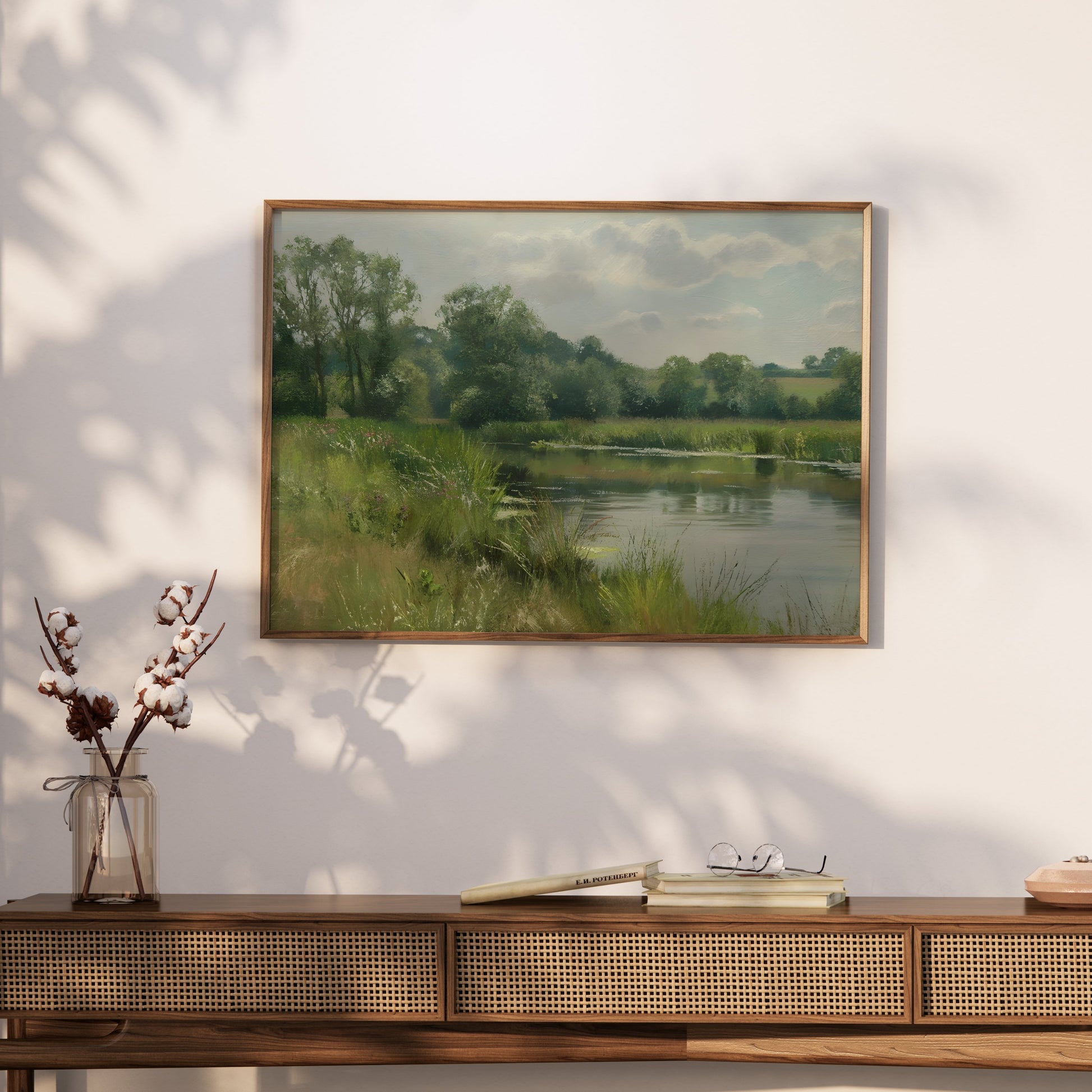 Premium Poster of Tranquil Lakeside Landscape Painting Art Prints Posters