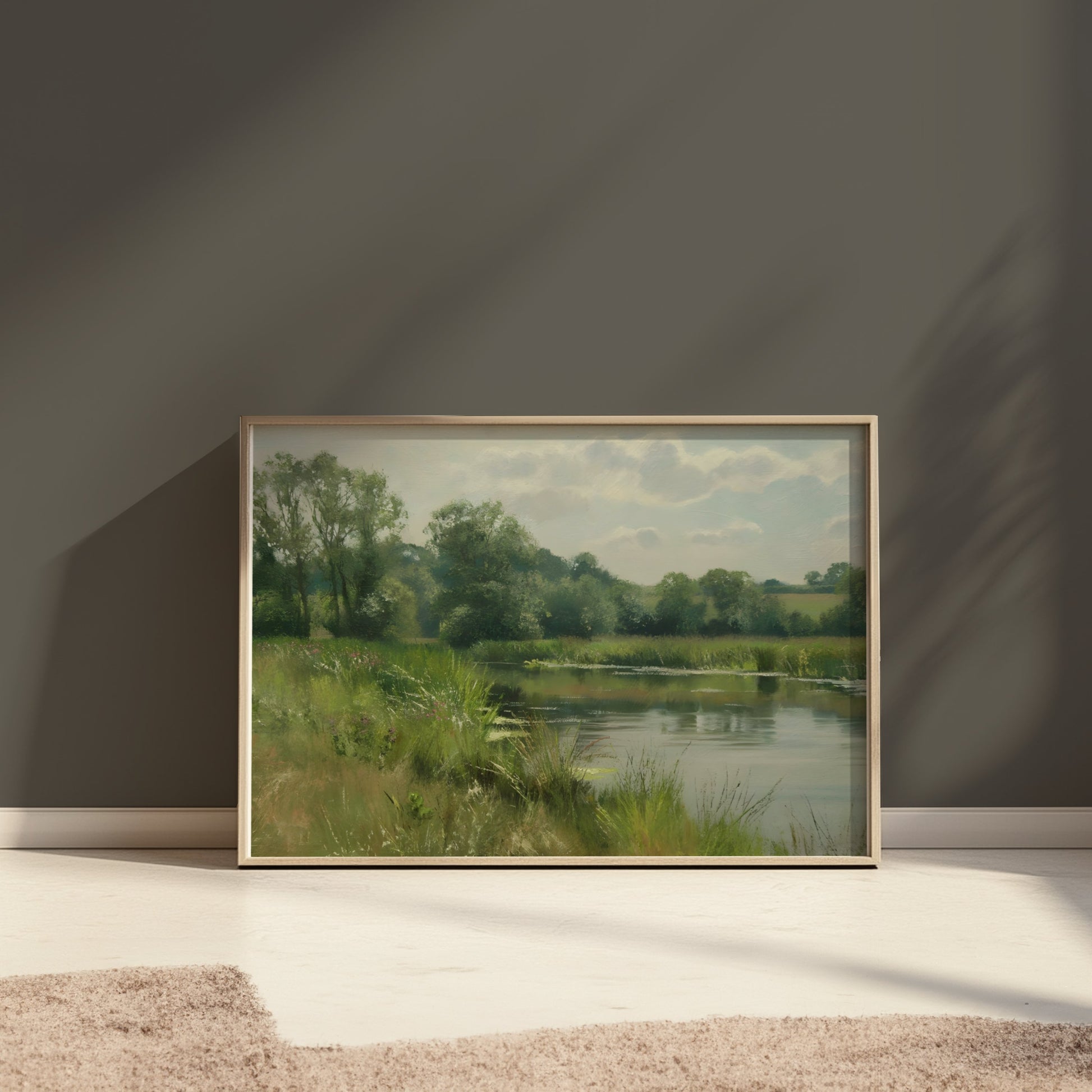 Premium Poster of Tranquil Lakeside Landscape Painting Art Prints Posters