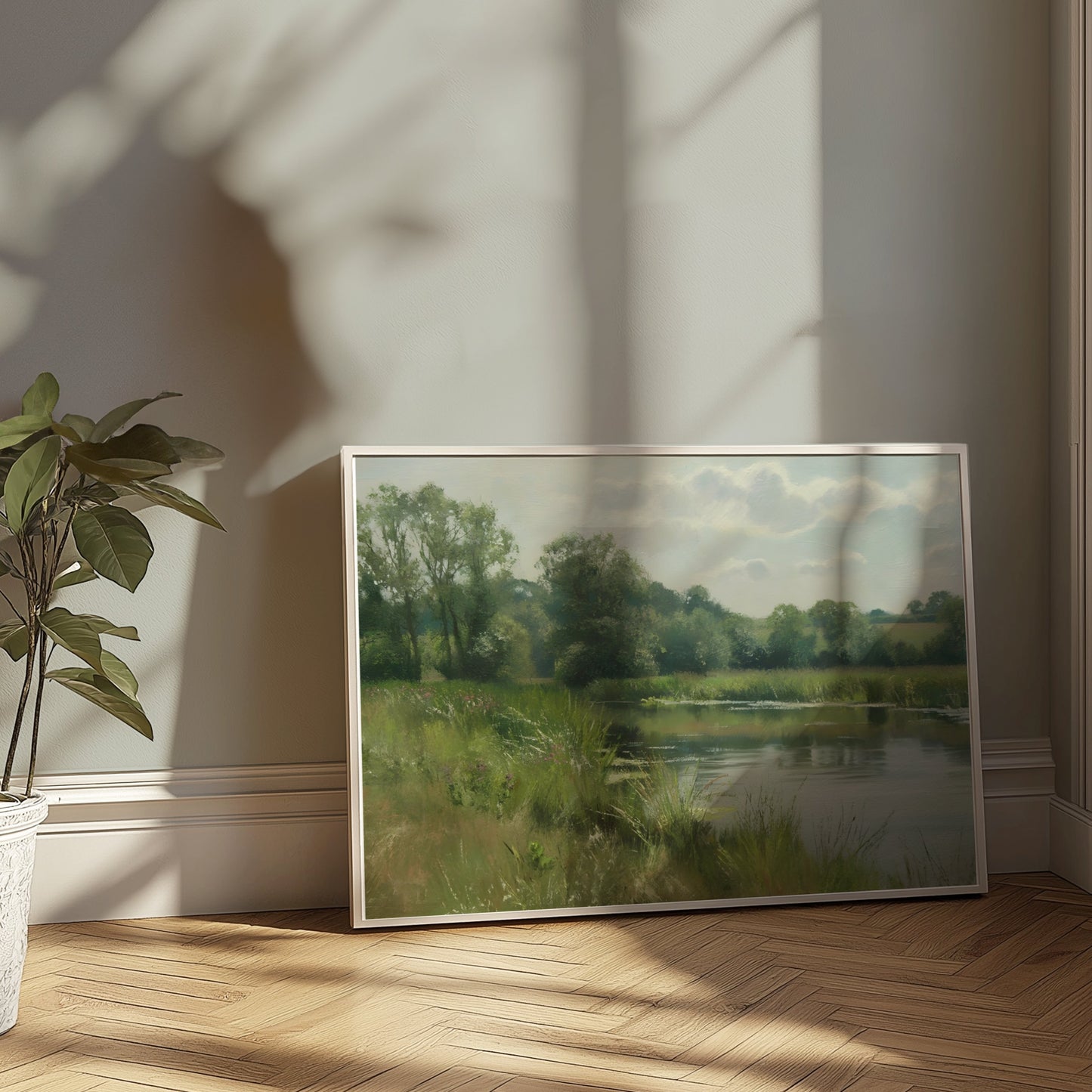 Premium Poster of Tranquil Lakeside Landscape Painting Art Prints Posters