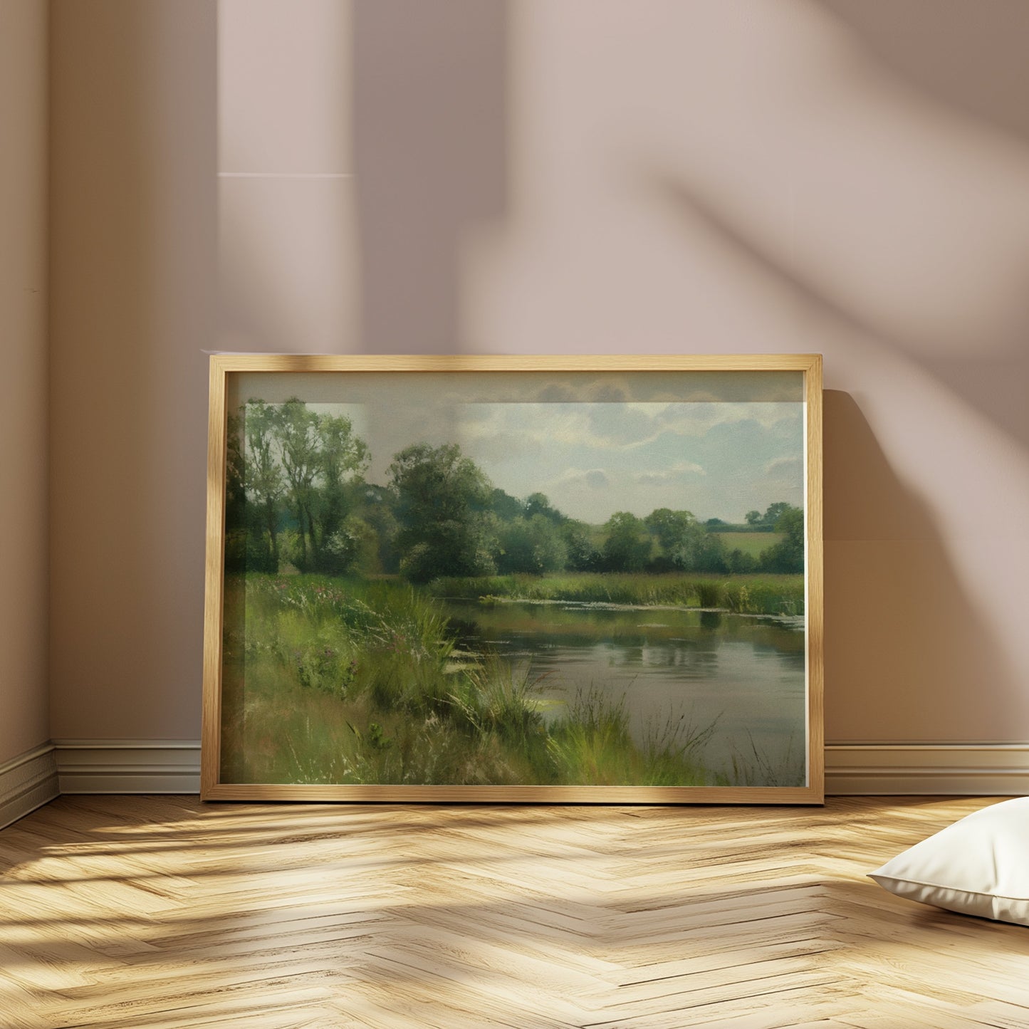 Premium Poster of Tranquil Lakeside Landscape Painting Art Prints Posters