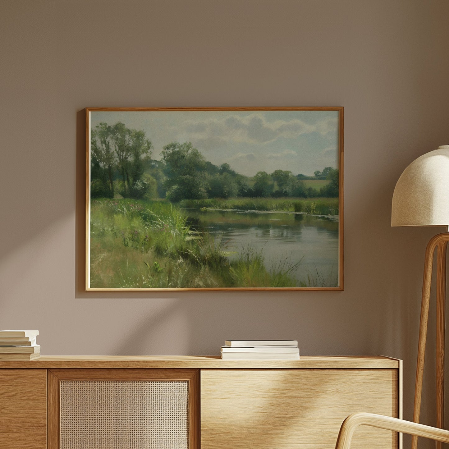 Premium Poster of Tranquil Lakeside Landscape Painting Art Prints Posters