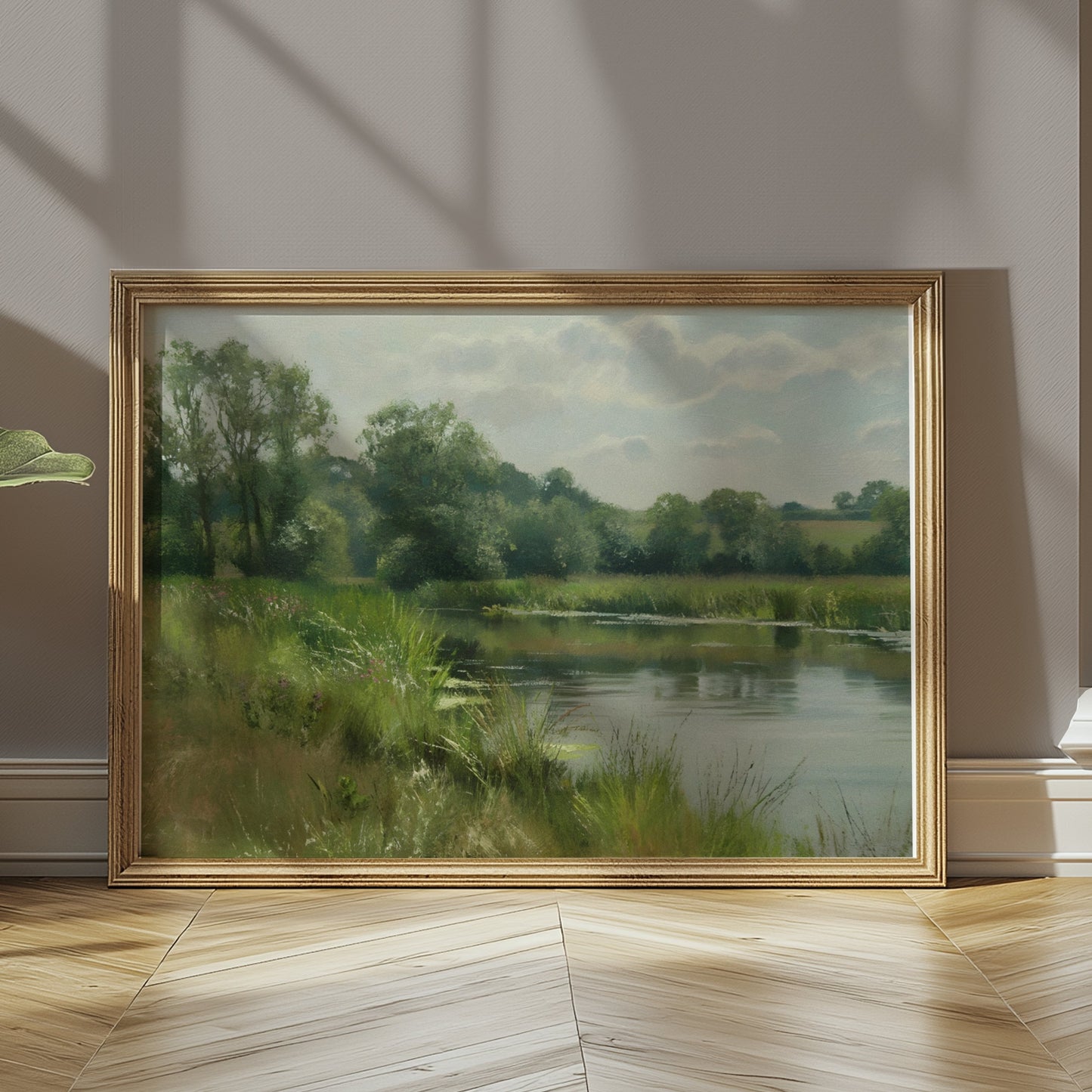 Premium Poster of Tranquil Lakeside Landscape Painting Art Prints Posters