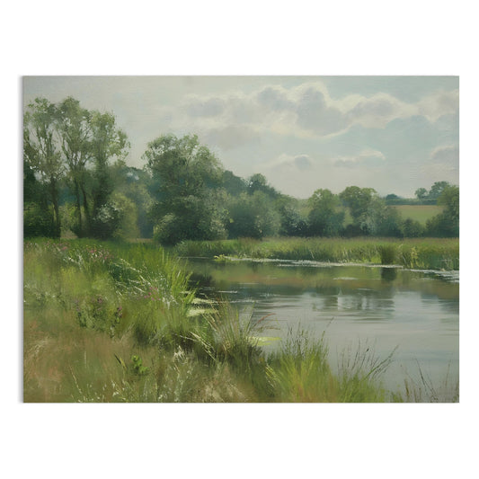 Premium Poster of Tranquil Lakeside Landscape Painting Art Prints Posters