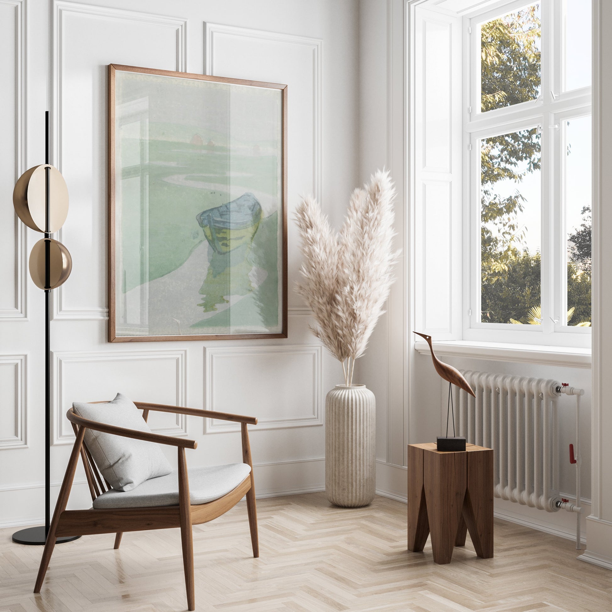 Premium Poster of Tranquil Landscape with Abandoned Boat Posters