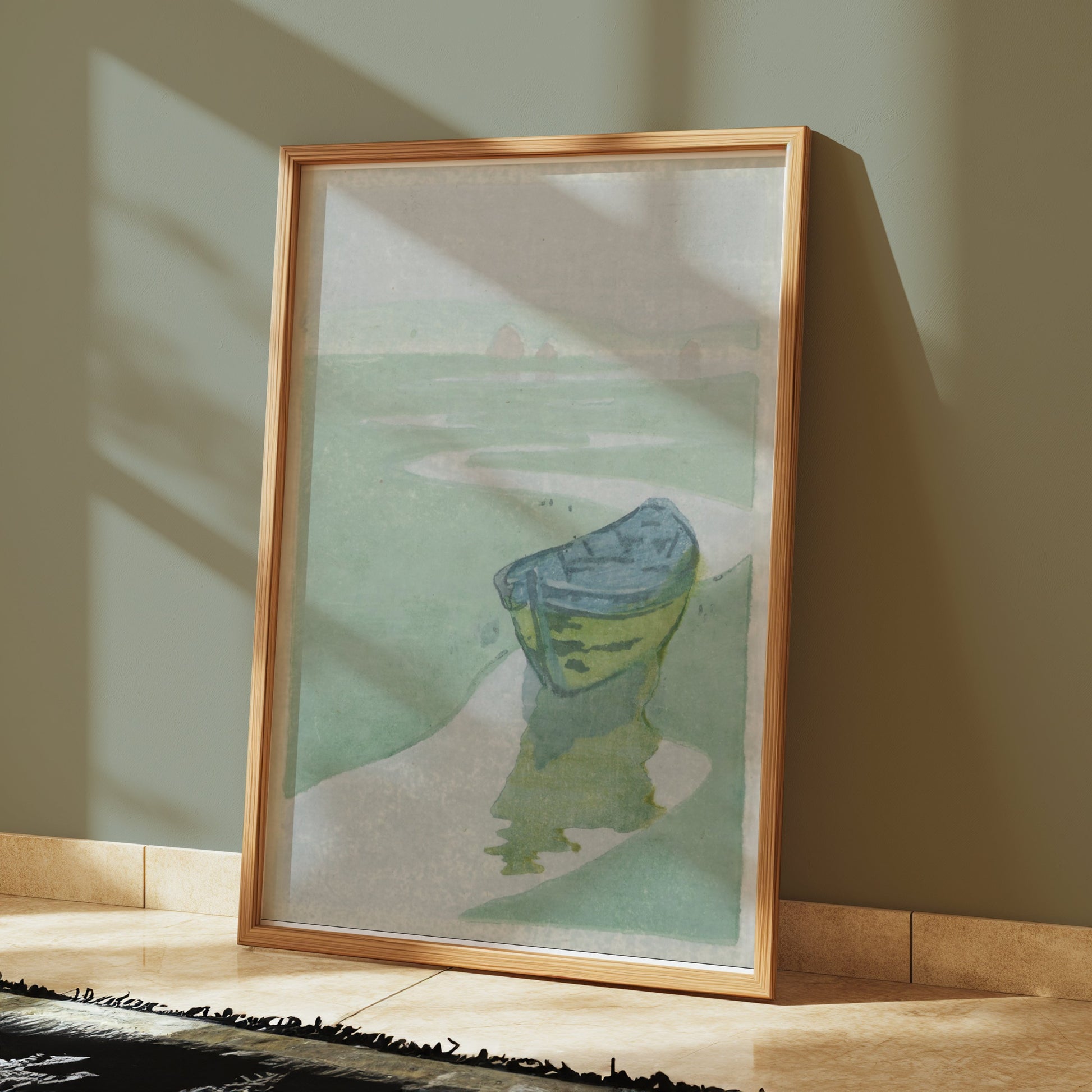 Premium Poster of Tranquil Landscape with Abandoned Boat Posters